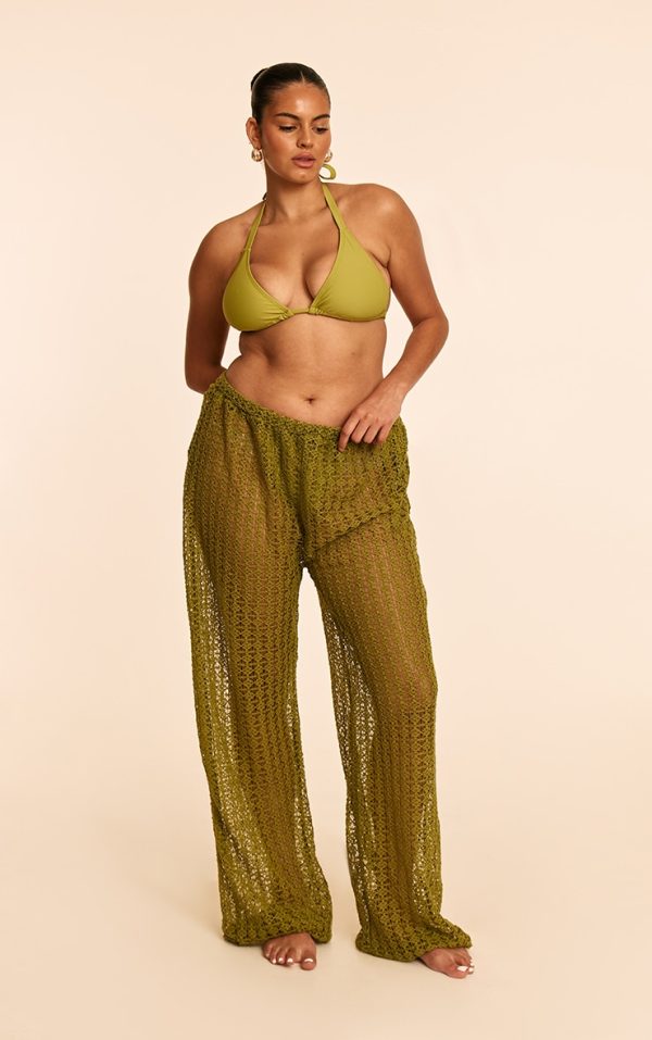 Plus Olive Crochet Low Waist Wide Leg Beach Pants