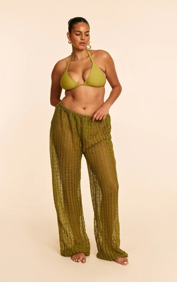 Plus Olive Crochet Low Waist Wide Leg Beach Pants