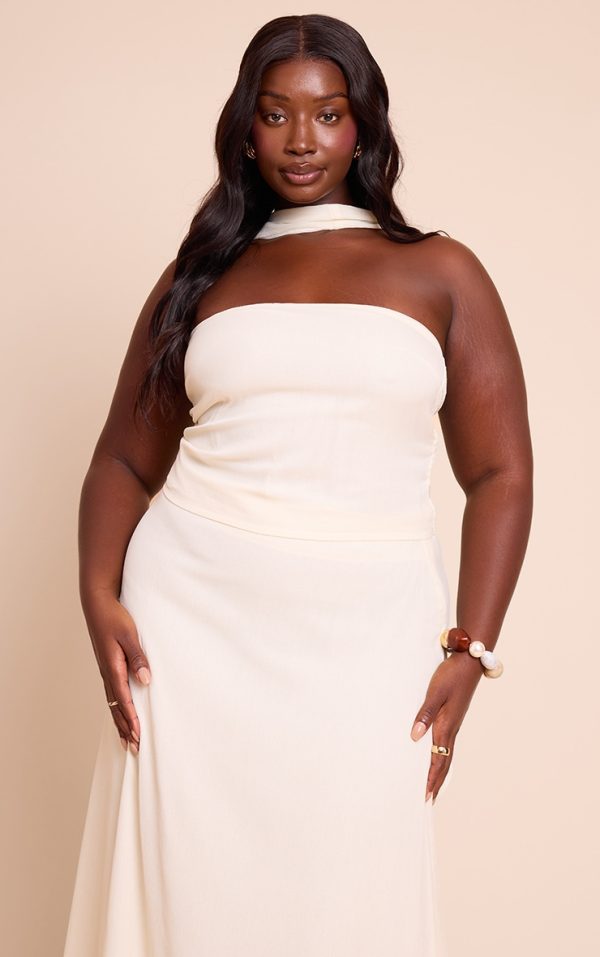 Plus Cream Chiffon Neck Wrap Top
