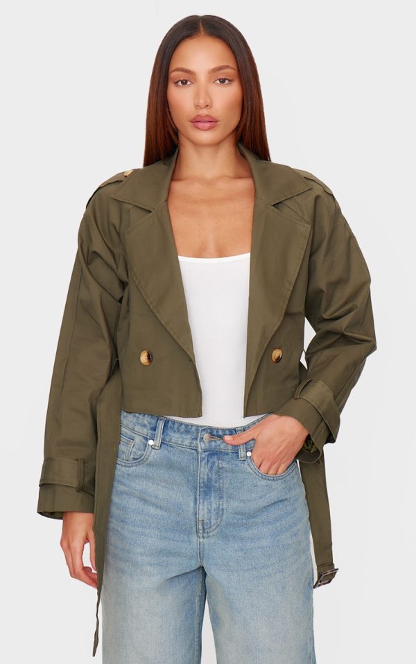 Khaki Cropped Trench Coat