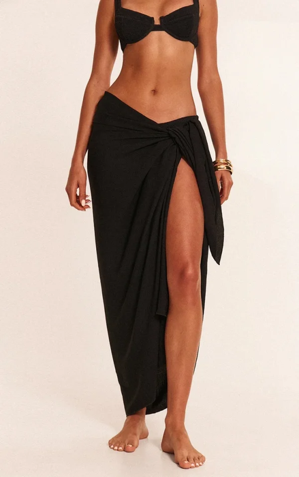 Black Linen Look Rectangle Sarong