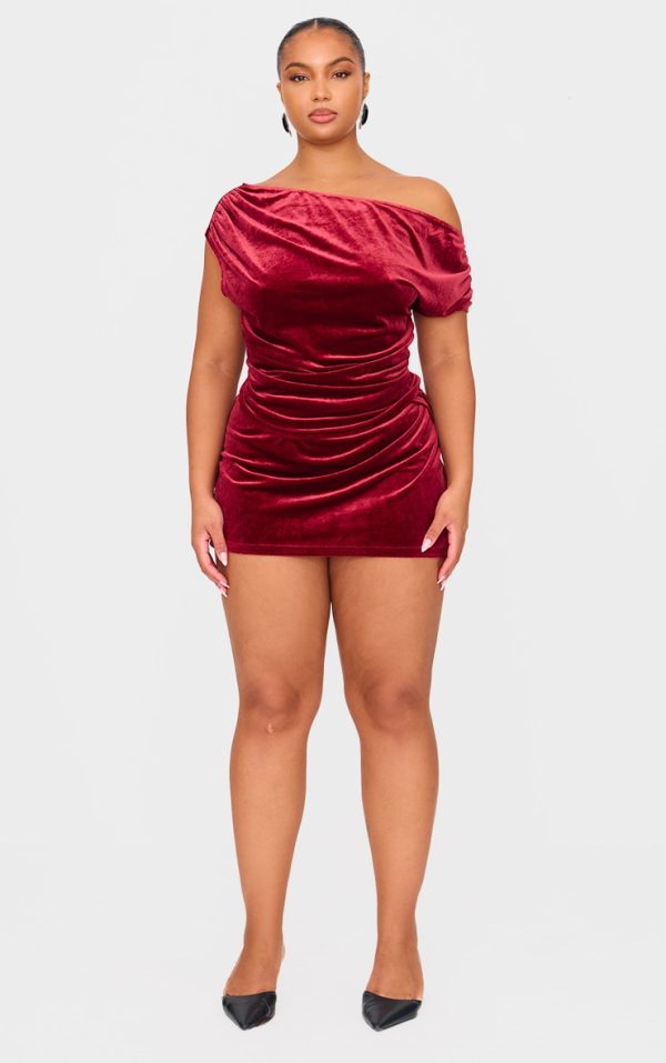 Plus Burgundy Velvet Wrap Detail Mini Skirt