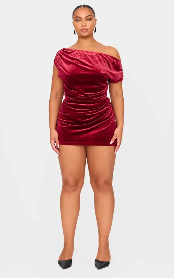 Plus Burgundy Velvet Wrap Detail Mini Skirt