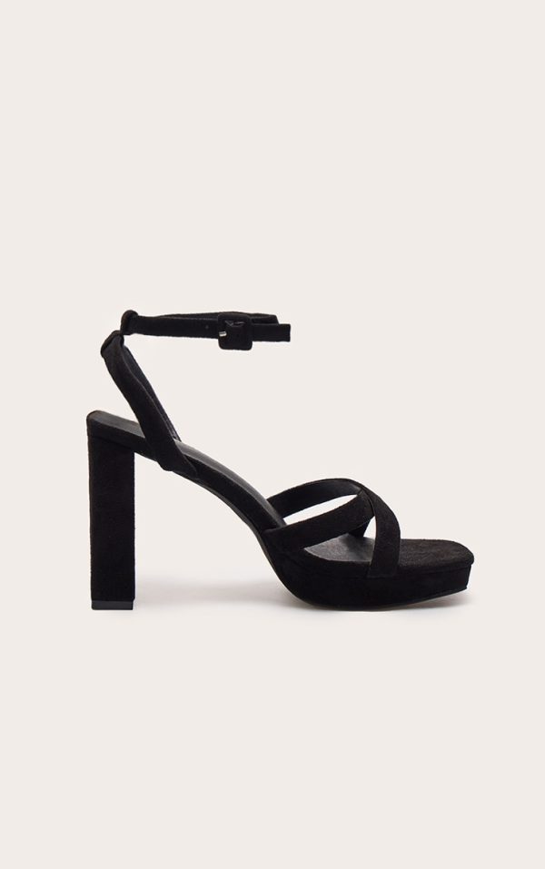 Black Faux Suede Square Toe Lace Up Flat Chunky Heeled Platforms