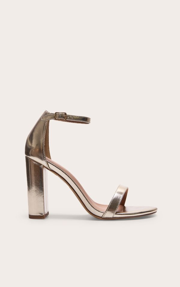 Gold Wide Fit Pu Round Toe Block Heeled Sandals