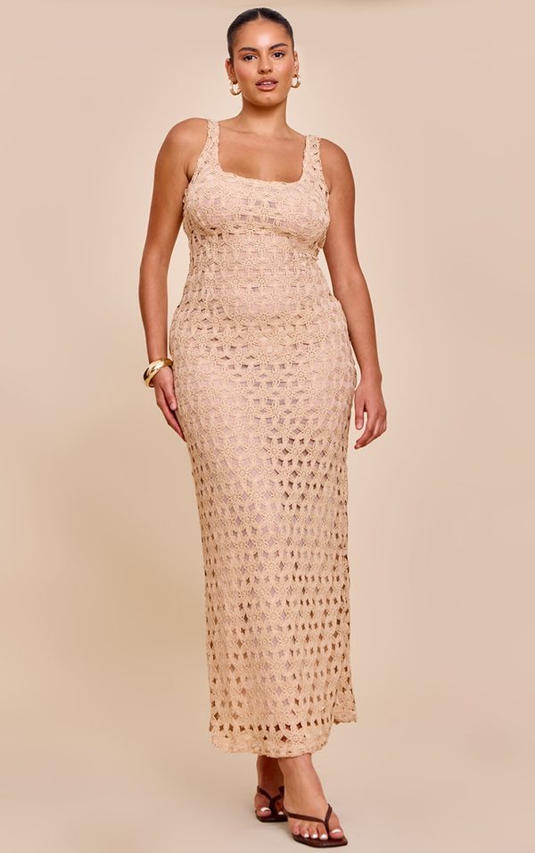 Plus Stone Floral Textured Scoop Neck Maxi Dress