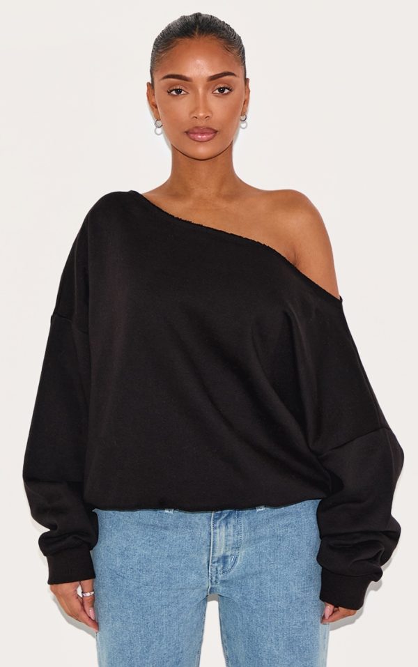 Shape Black Sweat Raw Edge Slouch Sweatshirt