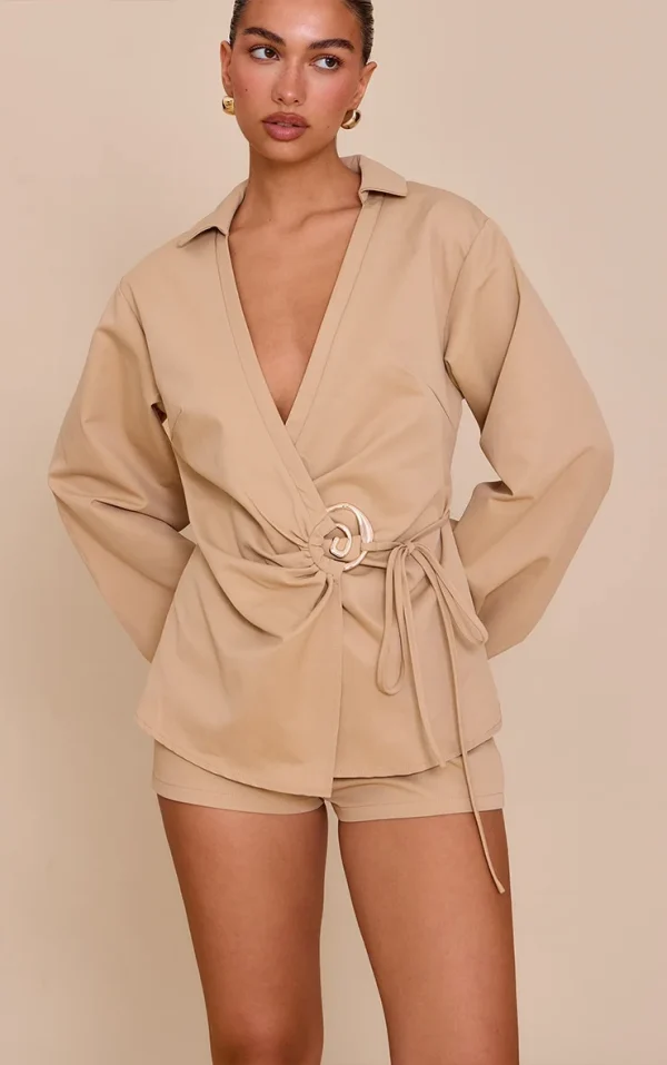 Sand Tailored Woven Mini Shorts