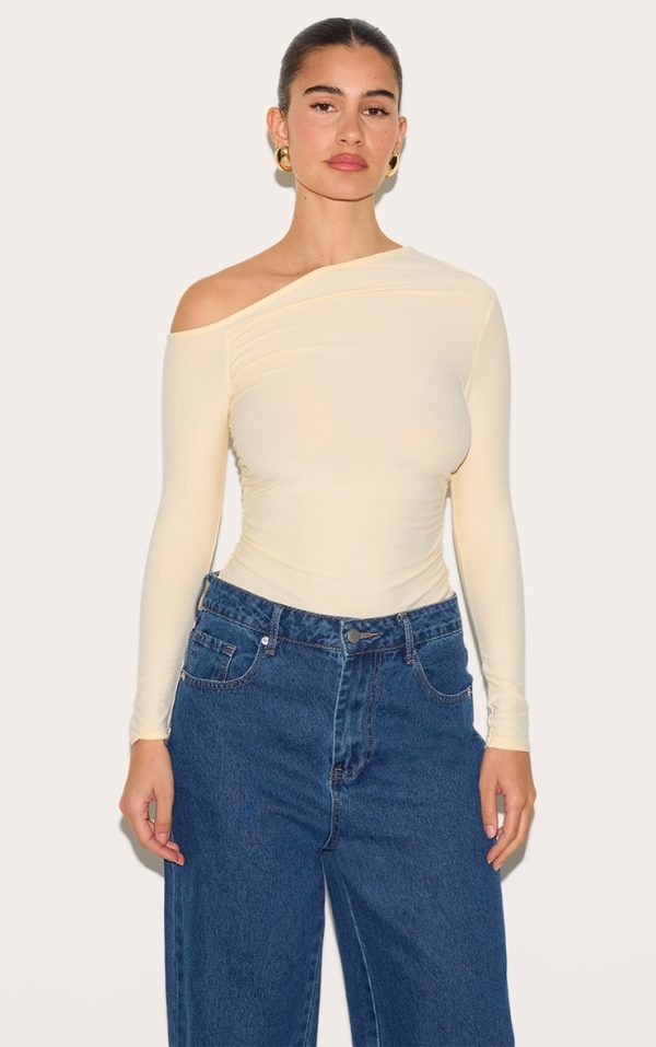 Almond Soft Touch Asymmetric Detail Long Sleeve Top