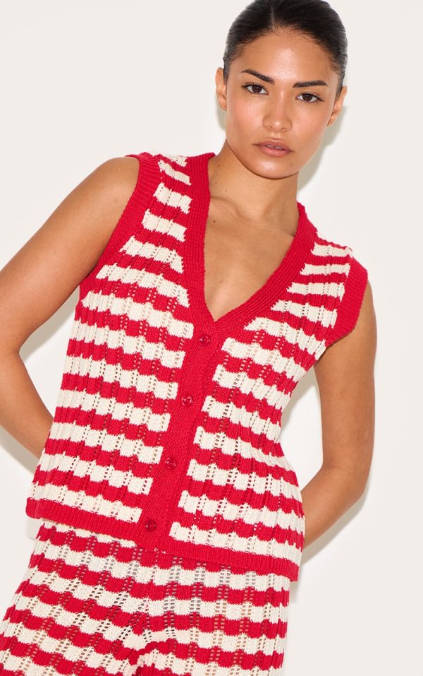 Petite Red Stripe Knitted Sleeveless Vest
