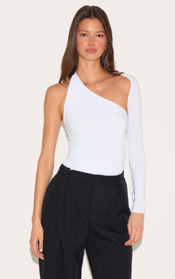 White One Shoulder Asymmetric Bodysuit