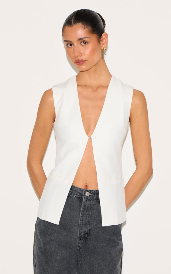 Tall White Longline Sleeveless Vest