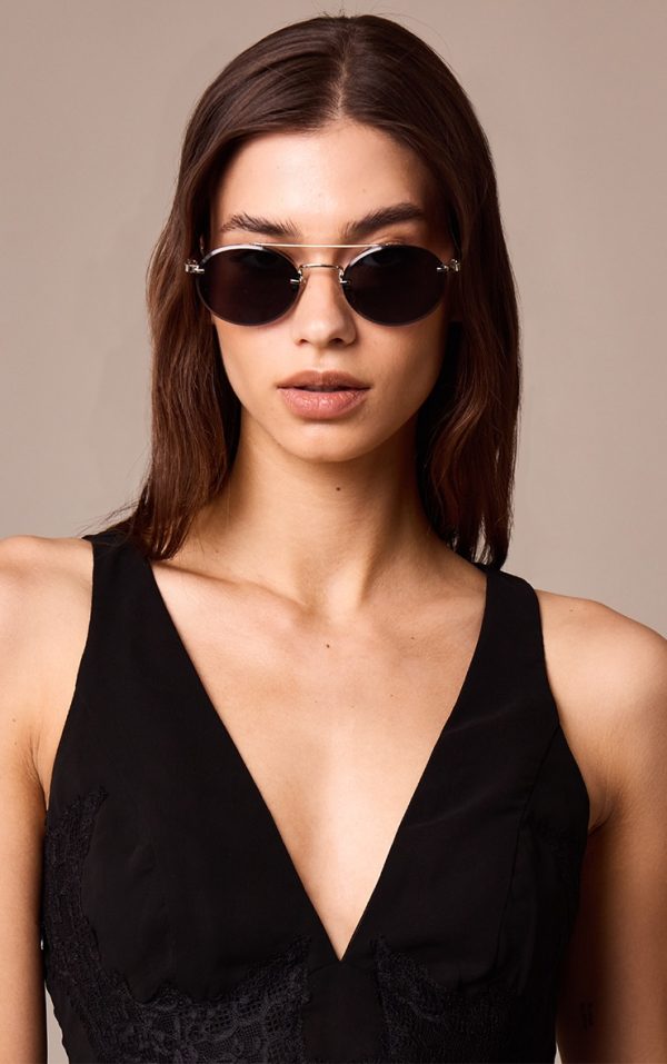 Silver Oval Slim Aviator Sunglasses