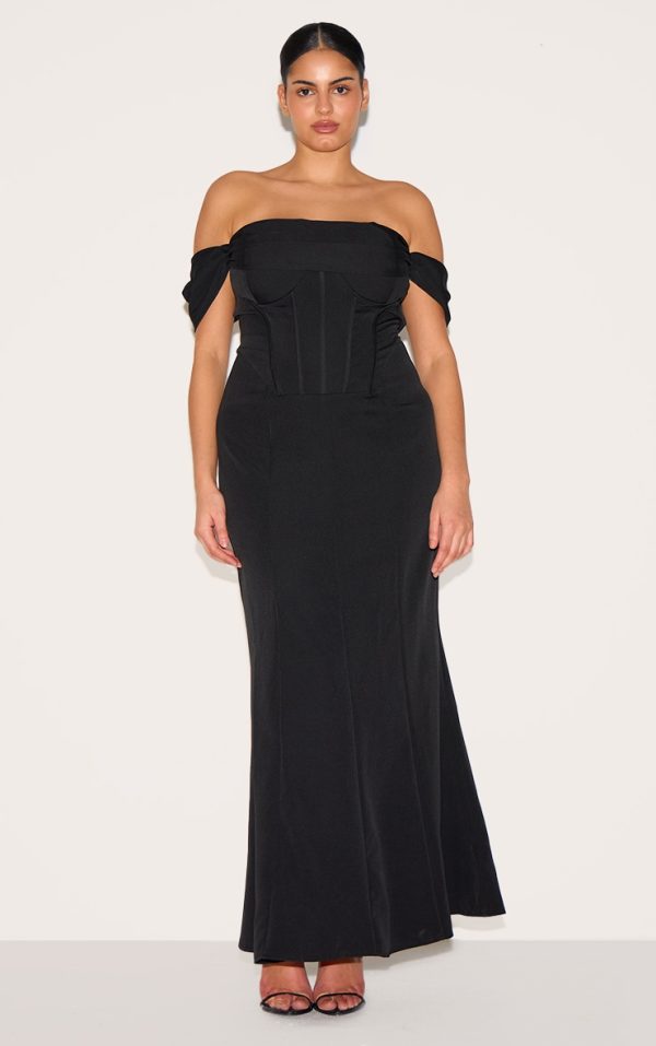 Plus Black Corset Detail Bardot Dress