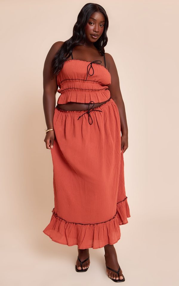 Plus Rust Cheesecloth Maxi Contrast Skirt
