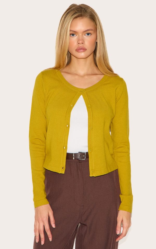 Olive Basic Fine Knit Button Up Cardigan