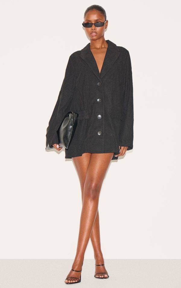 Black Cord Oversized Blazer Dress