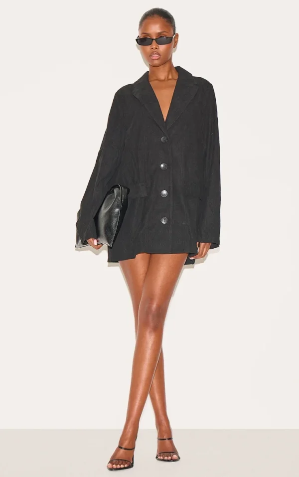 Black Cord Oversized Blazer Dress