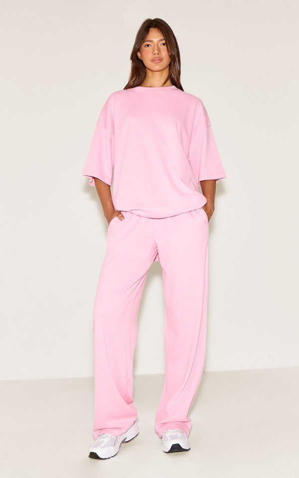 Candy Pink Jersey Mid Rise Wide Leg Pant