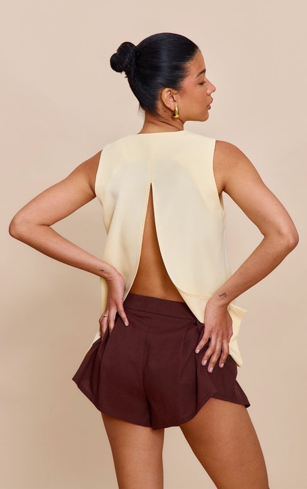 Butter Yellow Woven Button Down Longline Vest