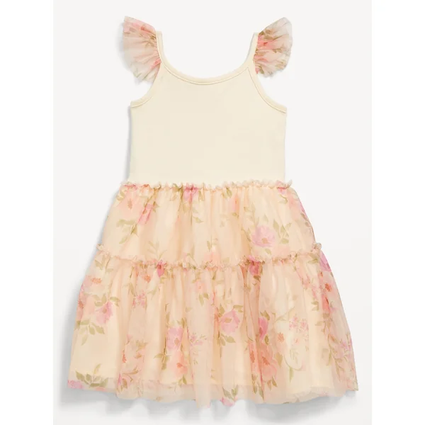 Fit and Flare Cami Tutu Dress for Toddler Girls - Creme Rose Garden