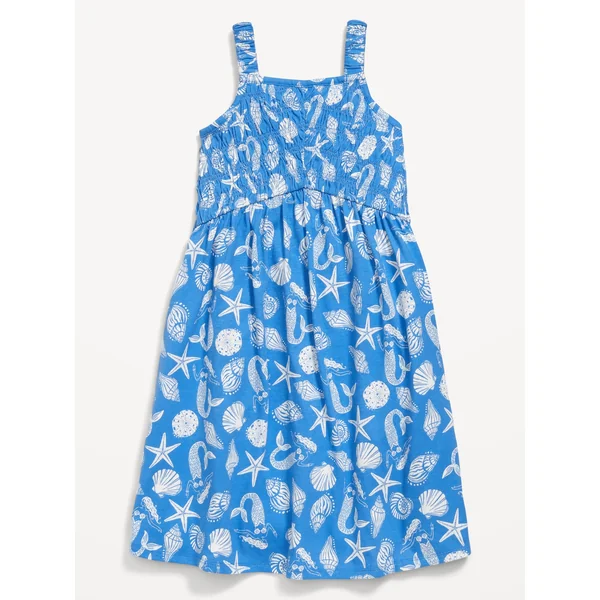 Fit & Flare Sleeveless Smocked Dress for Girls - Mermaid