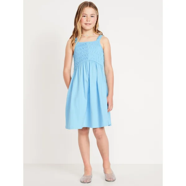 Fit & Flare Sleeveless Smocked Dress for Girls - Wellbeing Blue