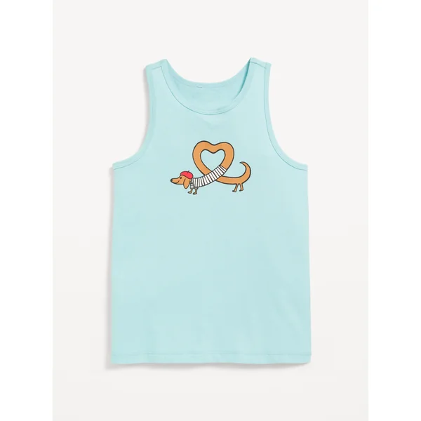 Fitted Back Cutout Graphic Tank Top for Girls - Ceramic Blue