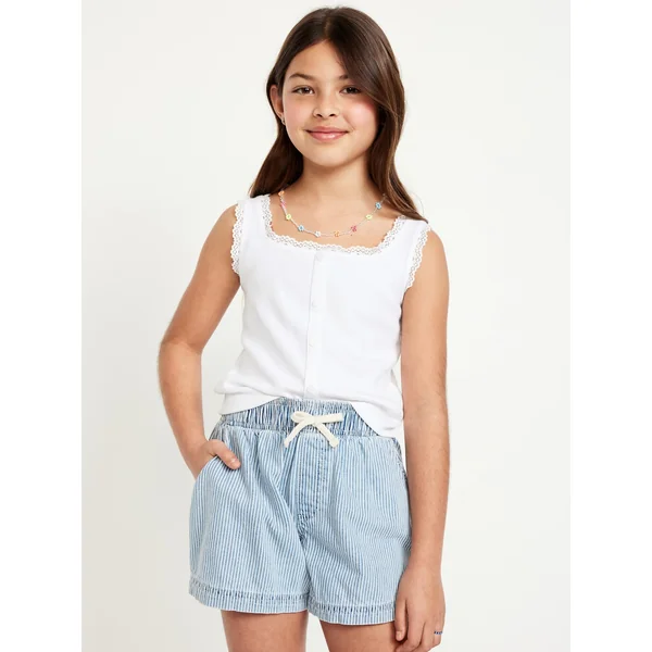 Fitted Button-Front Ribbed Tank Top for Girls - Calla Lily White