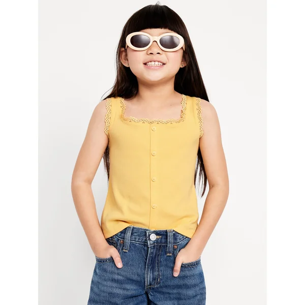 Fitted Button-Front Ribbed Tank Top for Girls - Golden Aura
