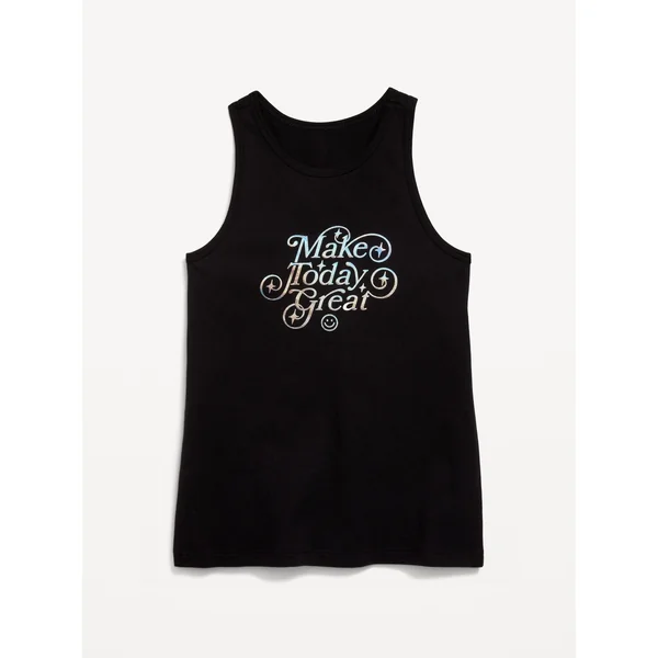 Fitted Graphic Back-Cutout Tank Top for Girls - Light Black Heather
