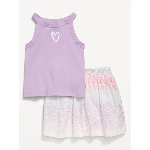 Fitted Halter Graphic Tank and Skort Set for Toddler Girls - Multi Hearts