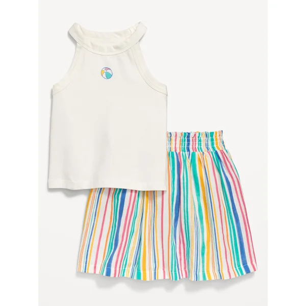 Fitted Halter Graphic Tank and Skort Set for Toddler Girls - Multi Stripe