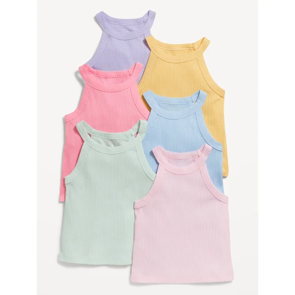 Fitted Halter Tank Tops 6-Pack for Toddler Girls - Rainbow