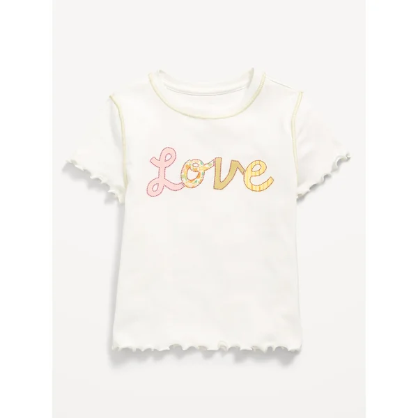 Fitted Lettuce-Edge Graphic T-Shirt for Girls - Sea Salt