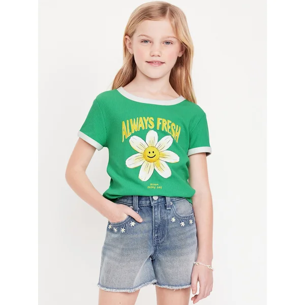 Fitted Ribbed Graphic T-Shirt for Girls - Beginners Luck