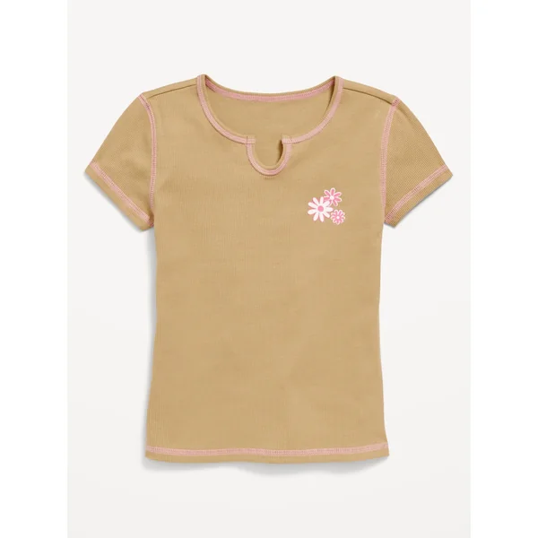 Fitted Ribbed Graphic T-Shirt for Girls - Maple Glazed