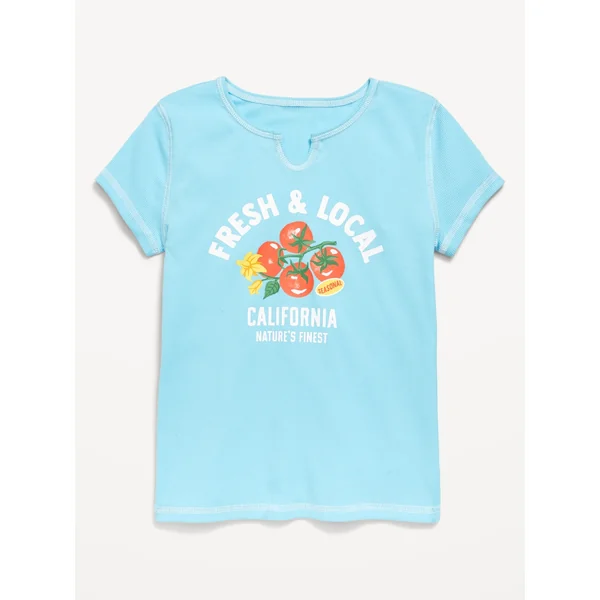 Fitted Ribbed Graphic T-Shirt for Girls - Wellbeing Blue