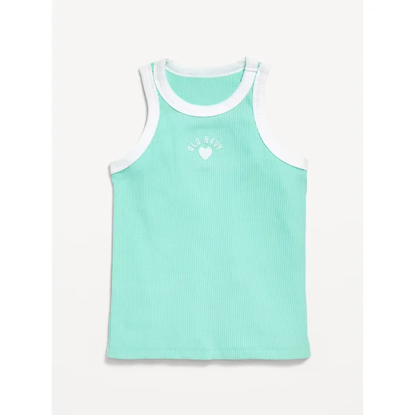 Fitted Ribbed Logo-Graphic Tank Top for Girls - Aquaverde