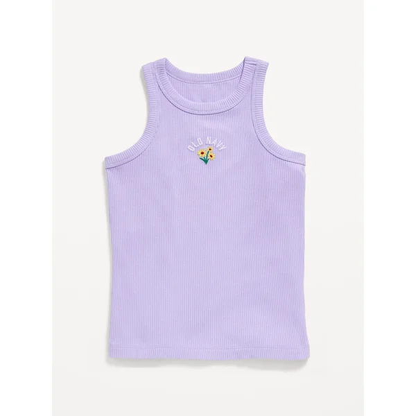 Fitted Ribbed Logo-Graphic Tank Top for Girls - Lavender Haven