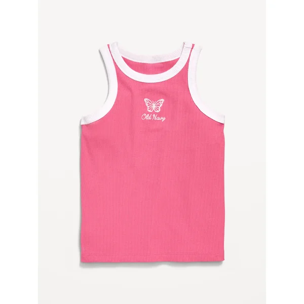 Fitted Ribbed Logo-Graphic Tank Top for Girls - Pink Splendor