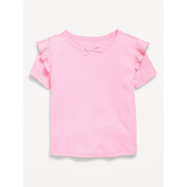 Fitted Ruffle-Trim Rib-Knit Top for Toddler Girls - Anemone Pink