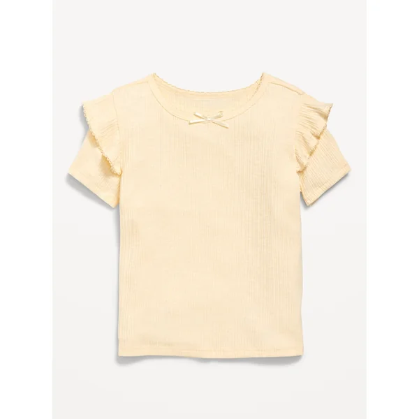 Fitted Ruffle-Trim Rib-Knit Top for Toddler Girls - Cool Yellow