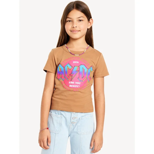 Fitted Short-Sleeve Licensed Graphic T-Shirt for Girls - BELGIAN WAFFLE