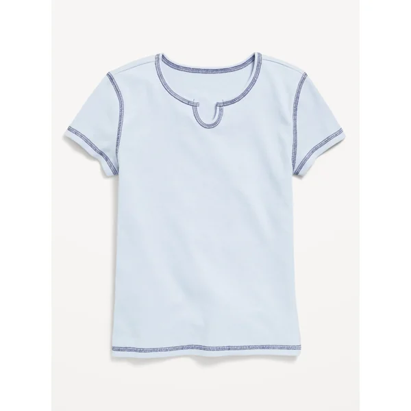 Fitted Short-Sleeve Ribbed T-Shirt for Girls - Contrail