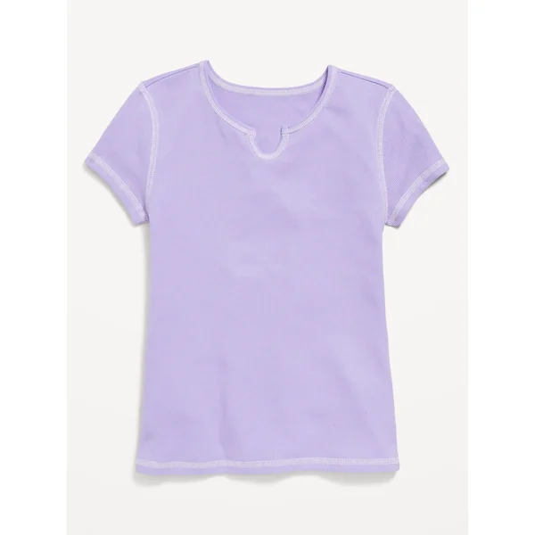 Fitted Short-Sleeve Ribbed T-Shirt for Girls - Lavender Haven