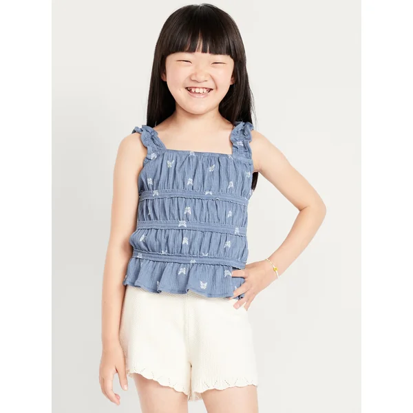 Fitted Smocked Tank Top for Girls - Butterflies