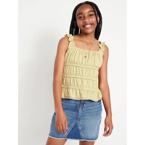 Fitted Smocked Tank Top for Girls - LEMONGRASS
