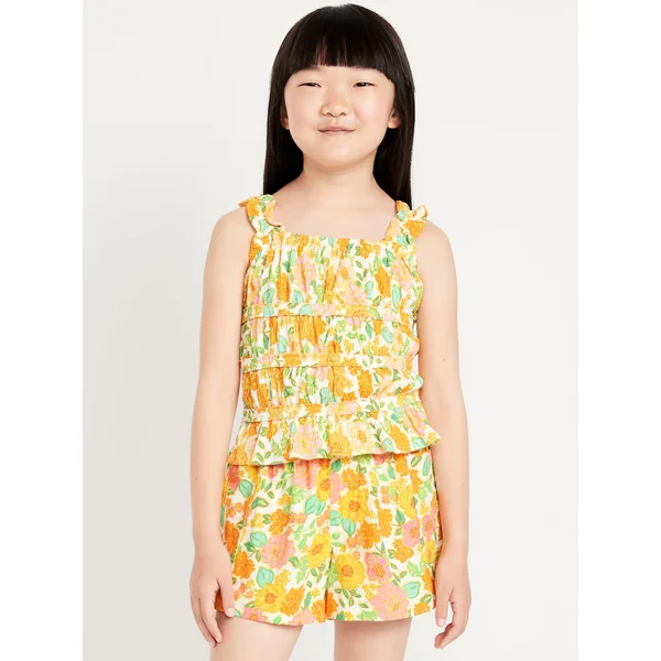Fitted Smocked Tank Top for Girls - Multifloral