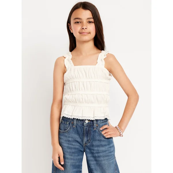 Fitted Smocked Tank Top for Girls - Sea Salt